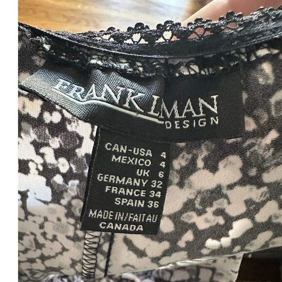 Frank Lyman Design Black & White Abstract Print Dress Ruffle Neckline - Picture 7 of 8